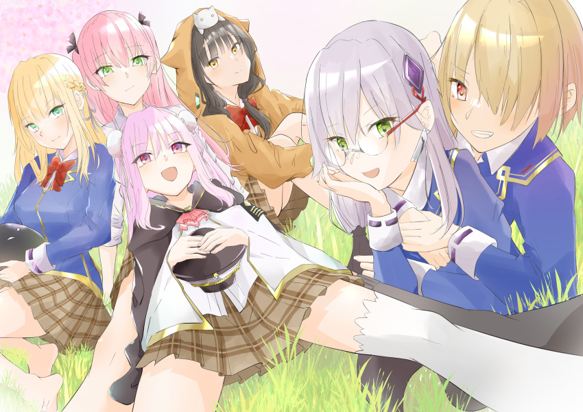 absurdres, aikawa_megumi, asakura_karen_(heaven_burns_red), black_hair, blonde_hair, blue_eyes, braid, brown_hair