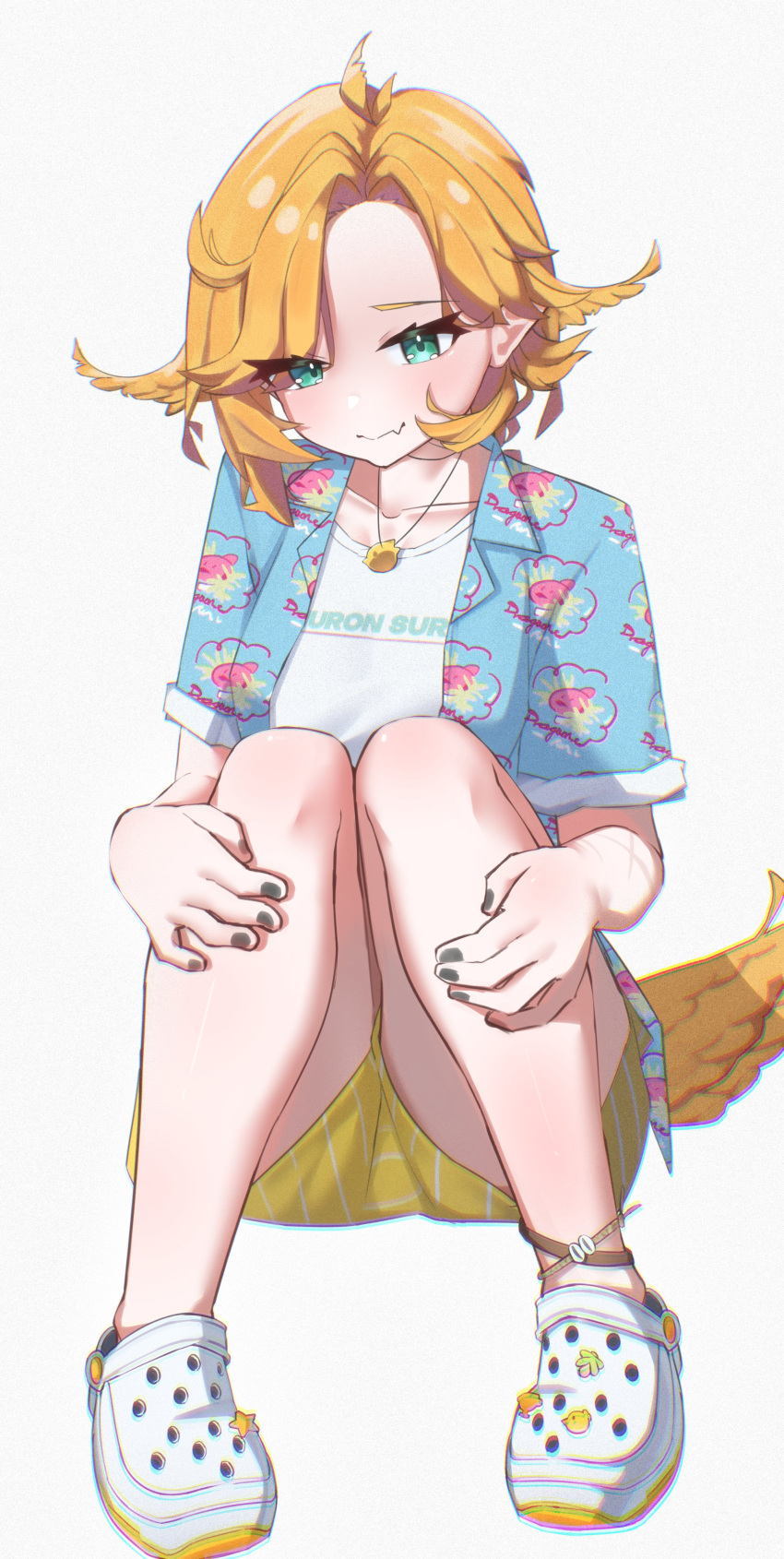 absurdres, bandolier, belt, bird, crocs, dokibird, dokibird_(summer), feather_hair