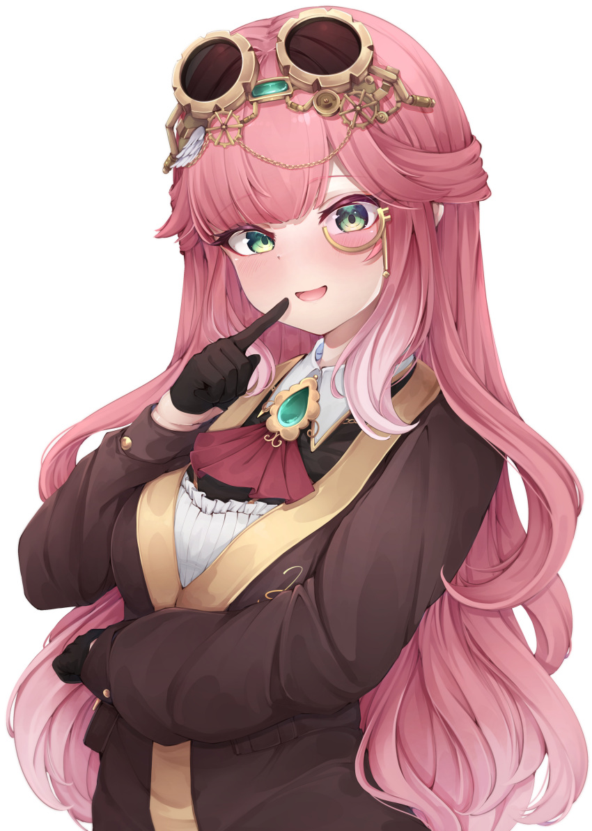 1girl, absurdres, aivy_lovencraft, fanart, goggles, goggles_on_head, green_eyes, highres