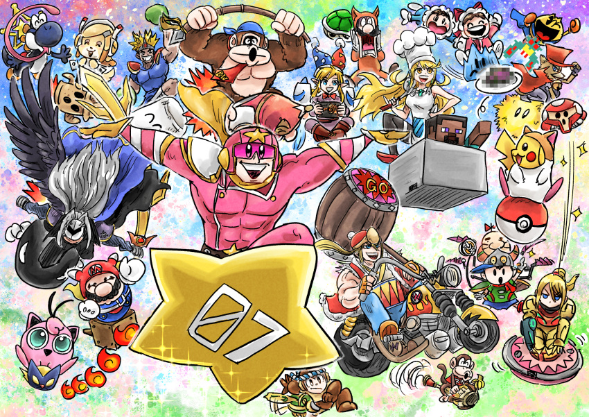 6+boys, animal_crossing, armor, bad_food, bandana, bandana_waddle_dee, bandana_waddle_dee_(cosplay), blonde_hair
