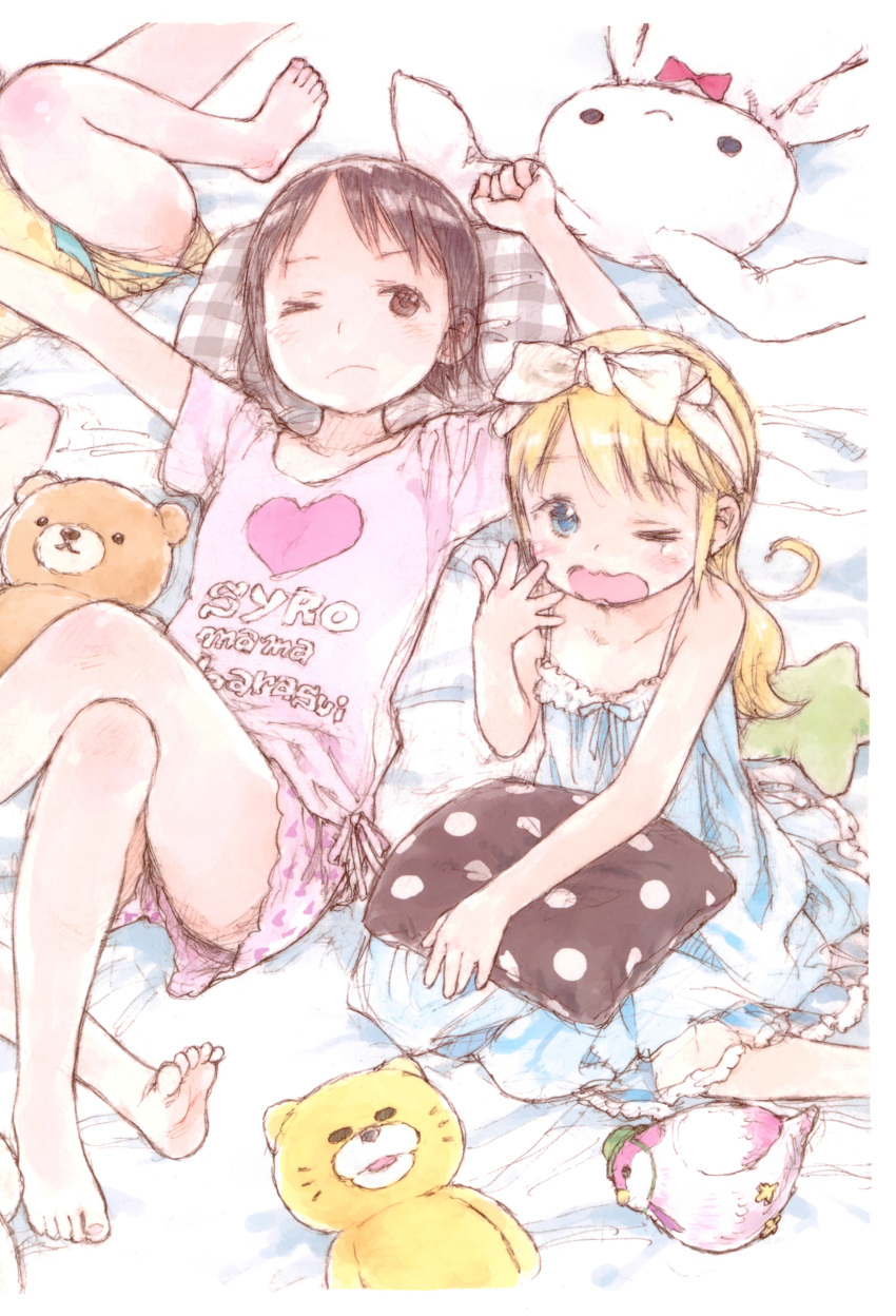 2girls, ;(, absurdres, ana_coppola, arm_up, armpit_crease, barasui, bare_arms