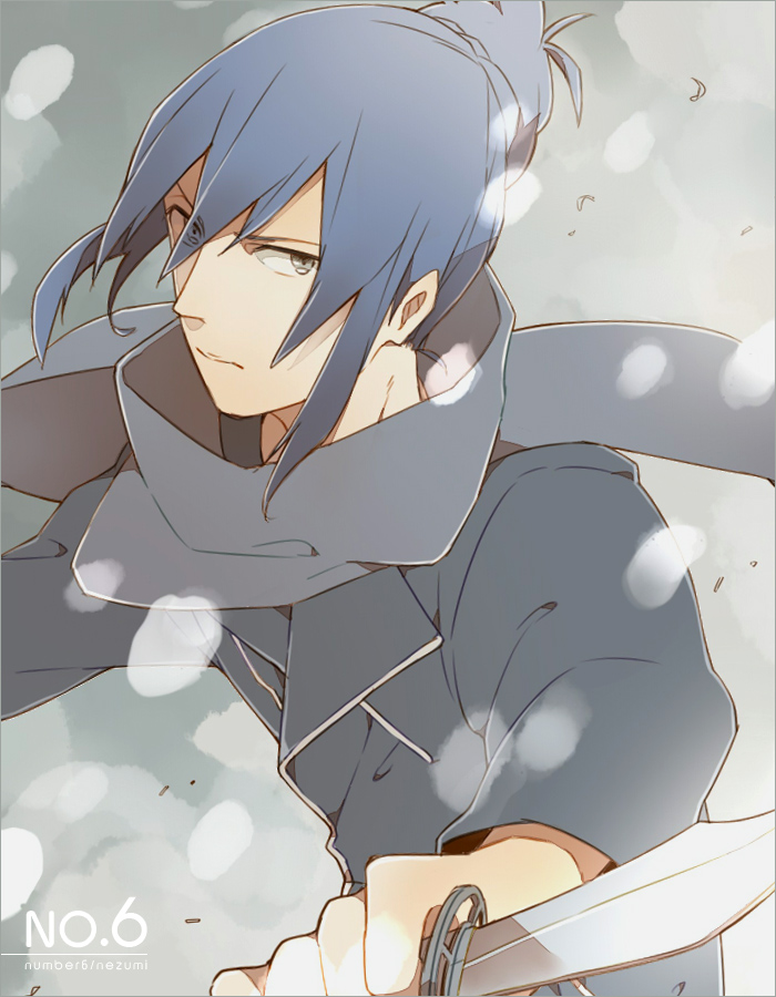 blue_hair, grey_eyes, jacket, knife, kokomi, male, nezumi_(no.6), no.6