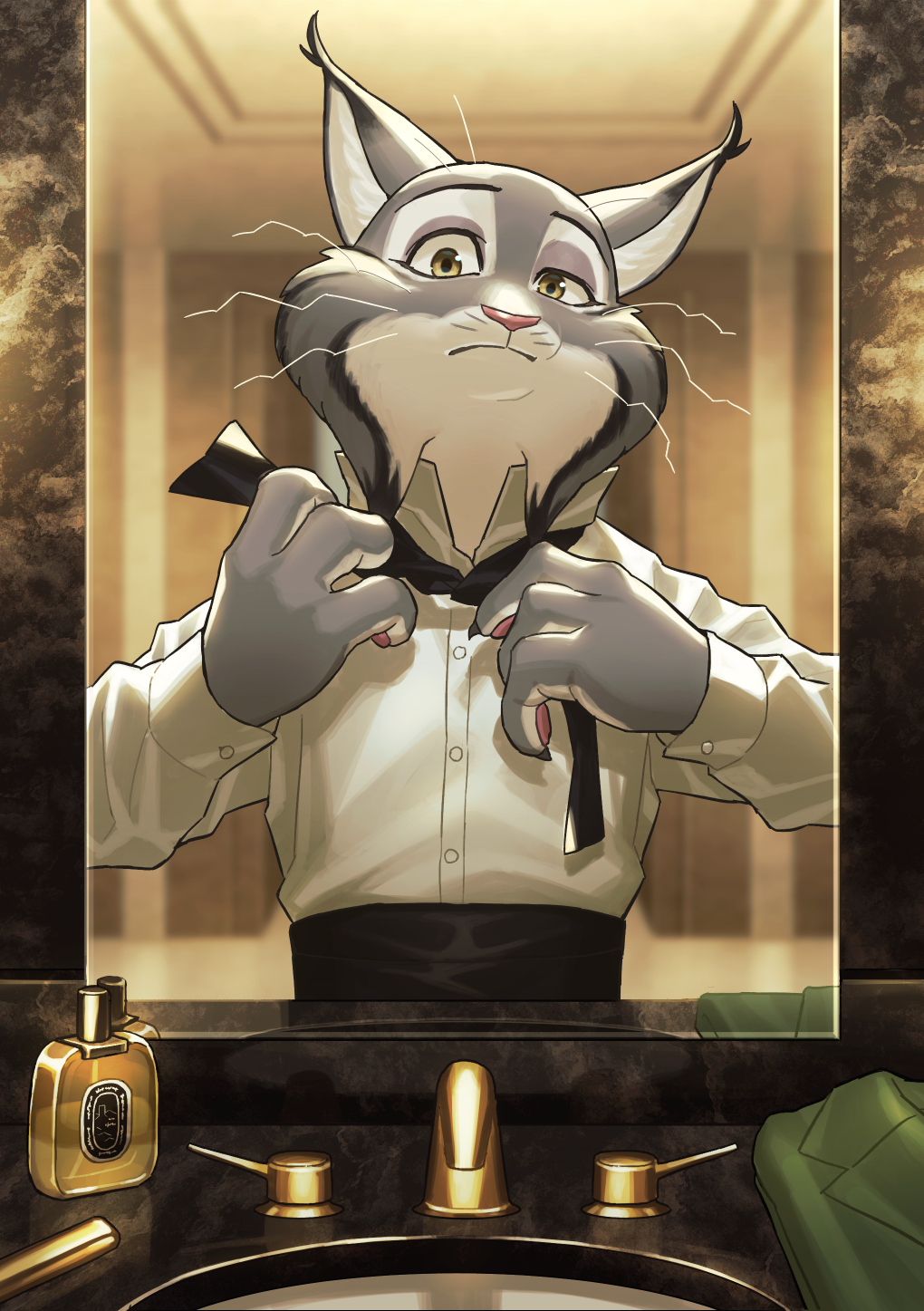 1boy, animal_ears, bottle, cat_boy, cat_ears, claws, coat, commentary_request