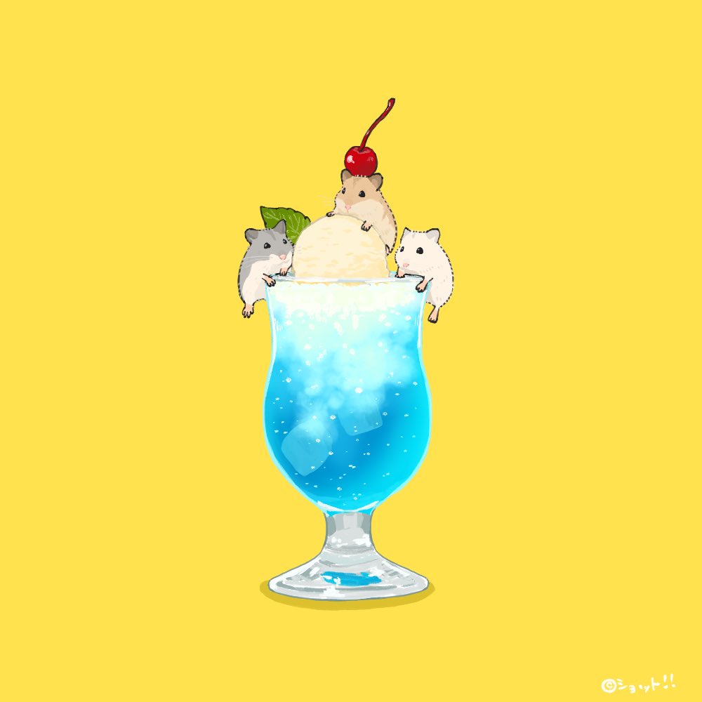 animal, cherry, commentary_request, cup, drinking_glass, food, food_on_head, fruit