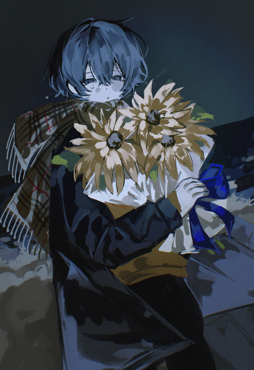 1boy, absurdres, beach, black_coat, black_eyes, black_hair, black_jacket, black_pants