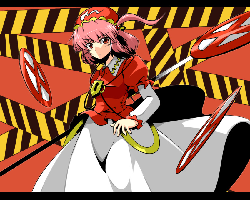 bad_id, hair_bobbles, hair_ornament, kawashiro_mitori, lock, original, pink_hair, red_eyes