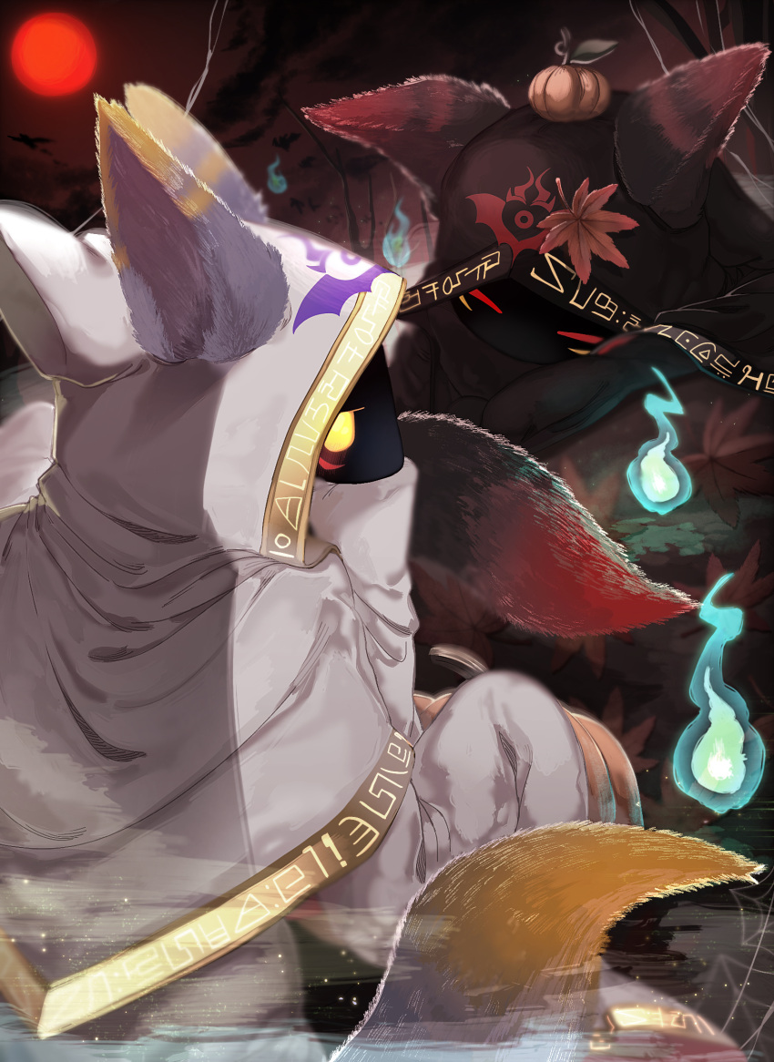 1boy, cloak, commentary_request, corrupt_hyness, dark_background, dual_persona, glowing, glowing_eyes