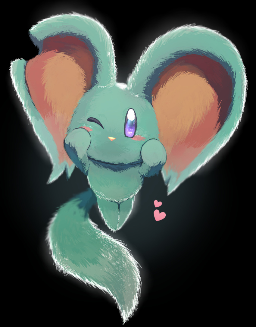 1boy, aqua_fur, blush, commentary_request, creature, creature_focus, elfilin, heart