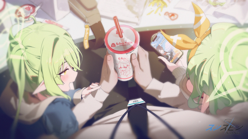 1boy, 2girls, absurdres, animal_ears, black_hair, black_jacket, black_necktie, blue_archive