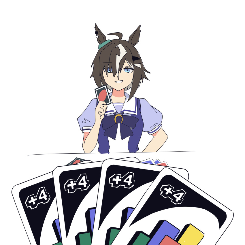 1girl, absurdres, ahoge, animal_ears, blue_eyes, bow, bowtie, brown_hair
