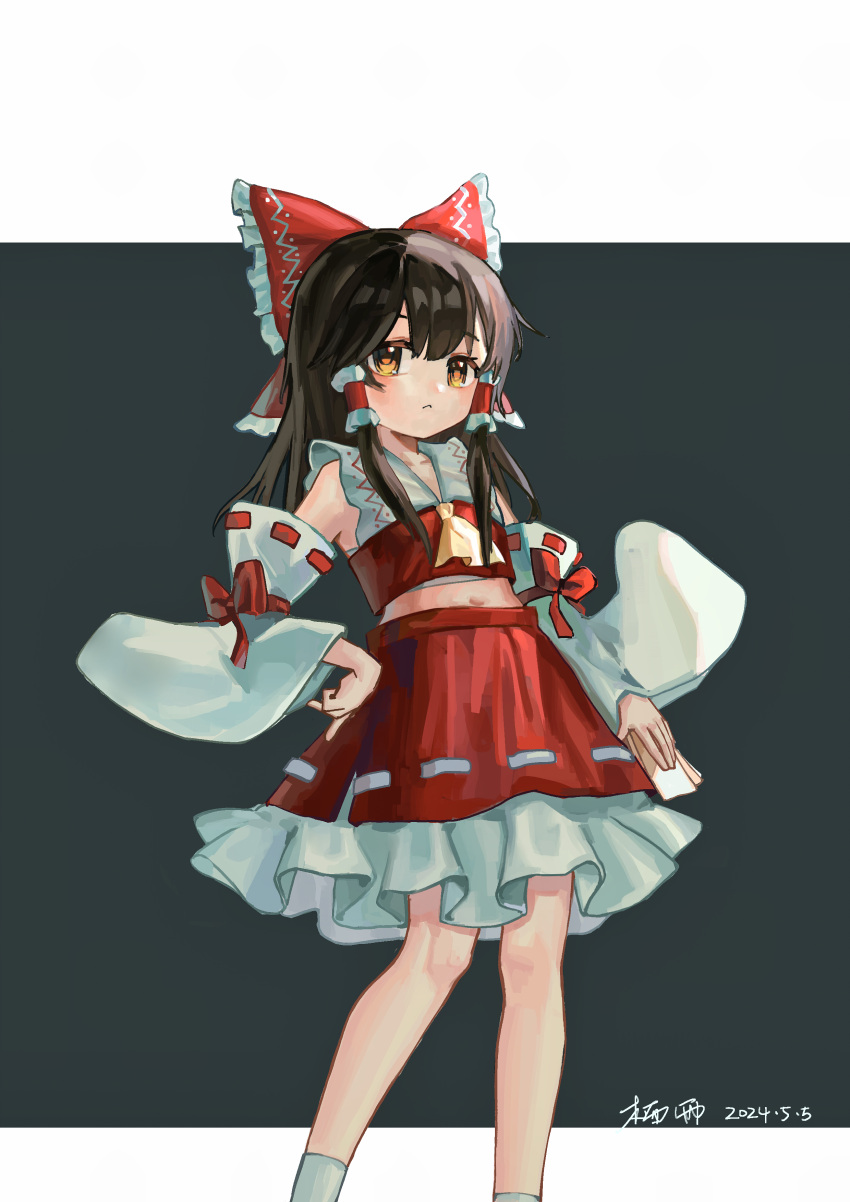 1girl, absurdres, ascot, bow, brown_eyes, brown_hair, chinese_commentary, commentary_request