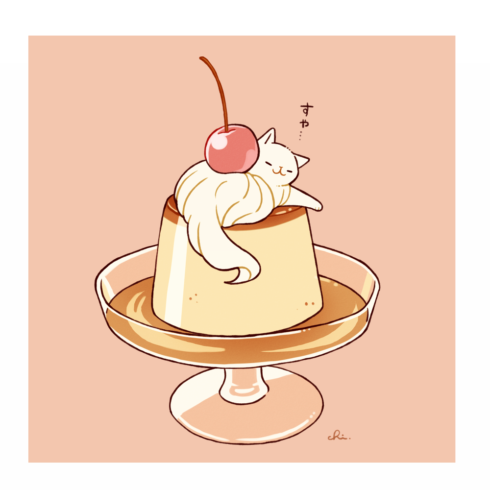 animal, border, cat, chai_(drawingchisanne), cherry, commentary_request, food, food-themed_creature