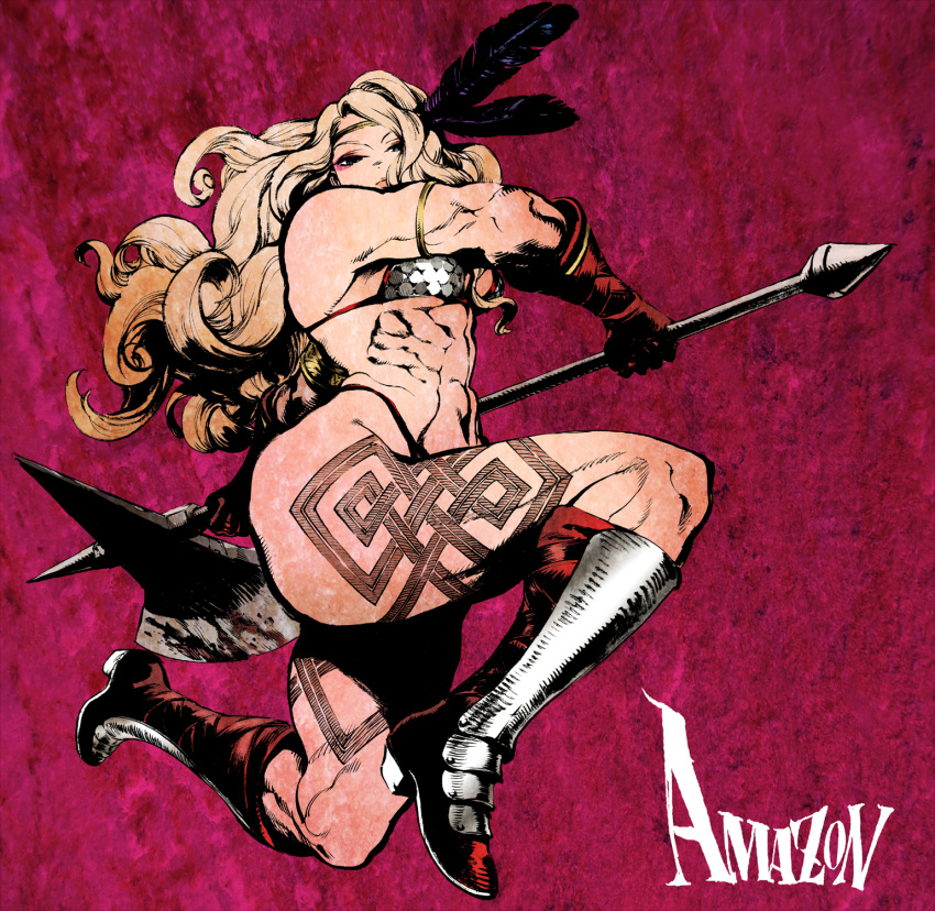 ahn_dongshik, amazon_(dragon's_crown), amazon_(dragon's_crown), armlet, armor, axe, bikini_armor, blonde_hair