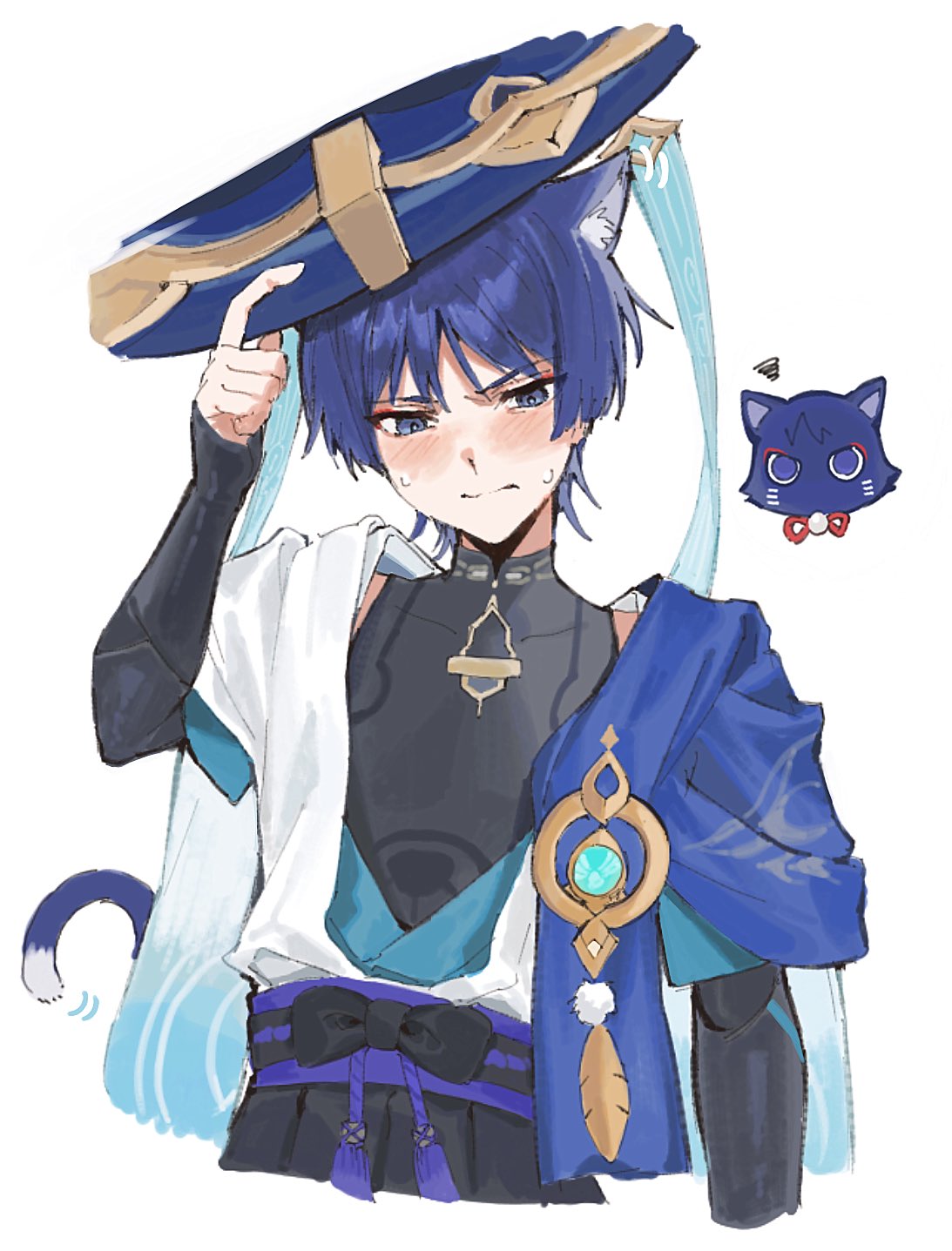 1boy, anemo_symbol_(genshin_impact), animal_ear_fluff, animal_ears, animalization, arm_at_side, belt, black_belt