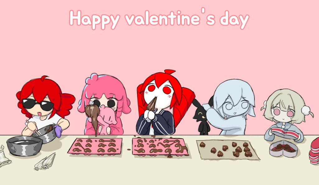 6+girls, :d, ahoge, black_jacket, blonde_hair, blush, candy, character_request