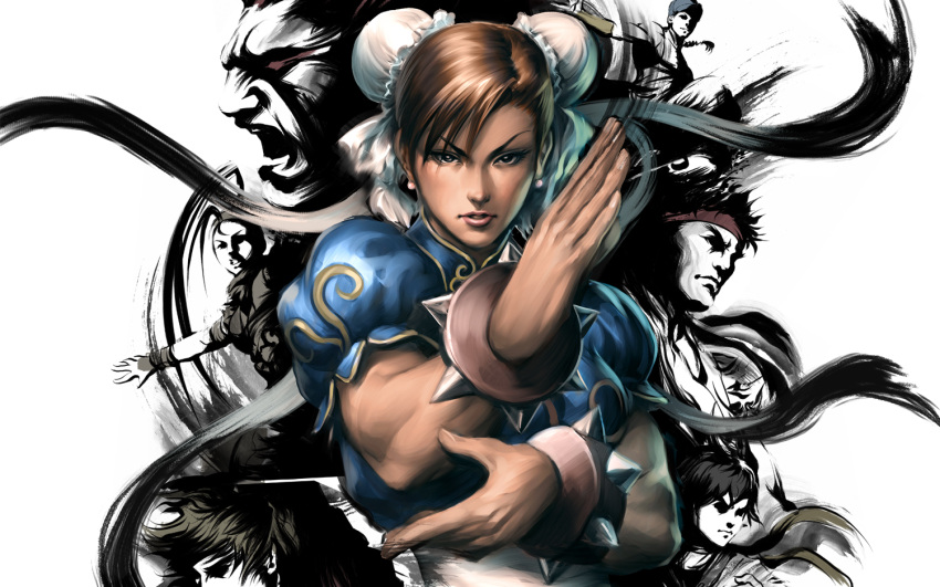 akuma, black_eyes, brown_hair, chinese_clothes, chun-li, gouki, ibuki, jun