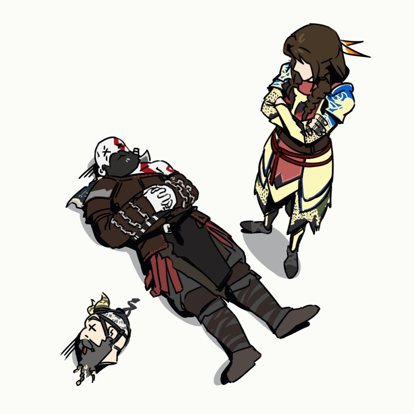 1girl, 2boys, animated, animated_gif, annoyed, bald, beard, bugak1109