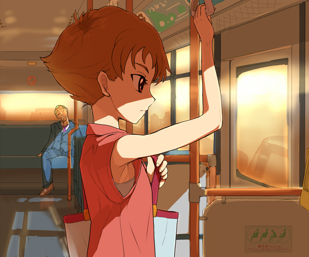 bunbee, bus, bus_interior, motor_vehicle, natsuki_rin, precure, sleeping, vehicle