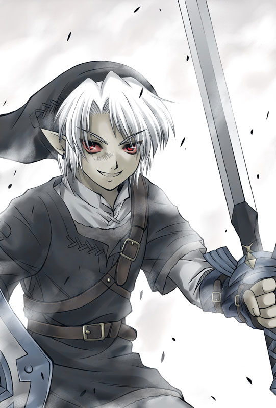 belt, buckle, dark_link, dark_persona, earrings, grey_skin, hat, jewelry