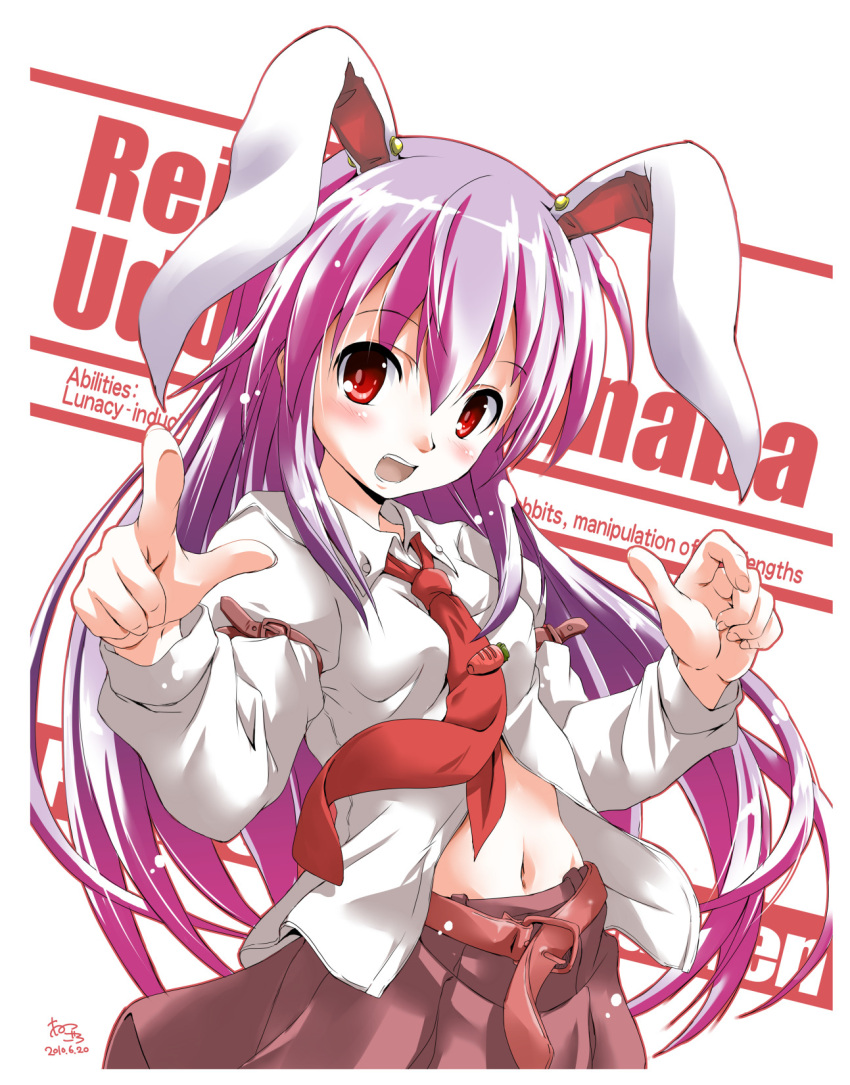 animal_ears, belt, blush, bunny_ears, bust, carrot, character_name, dress_shirt