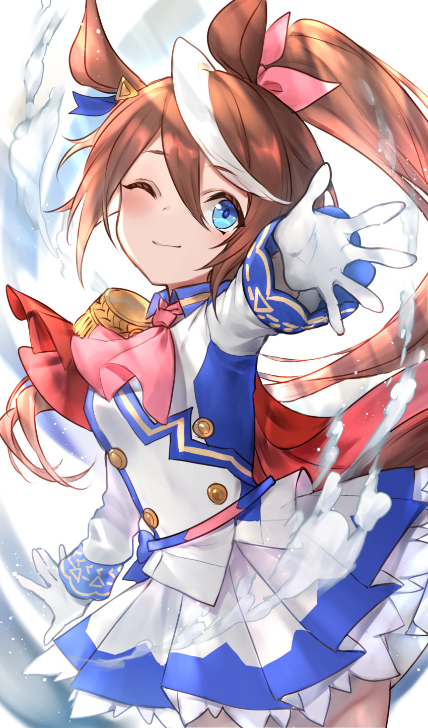 1girl, absurdres, animal_ears, ascot, blue_eyes, blush, bow, breasts