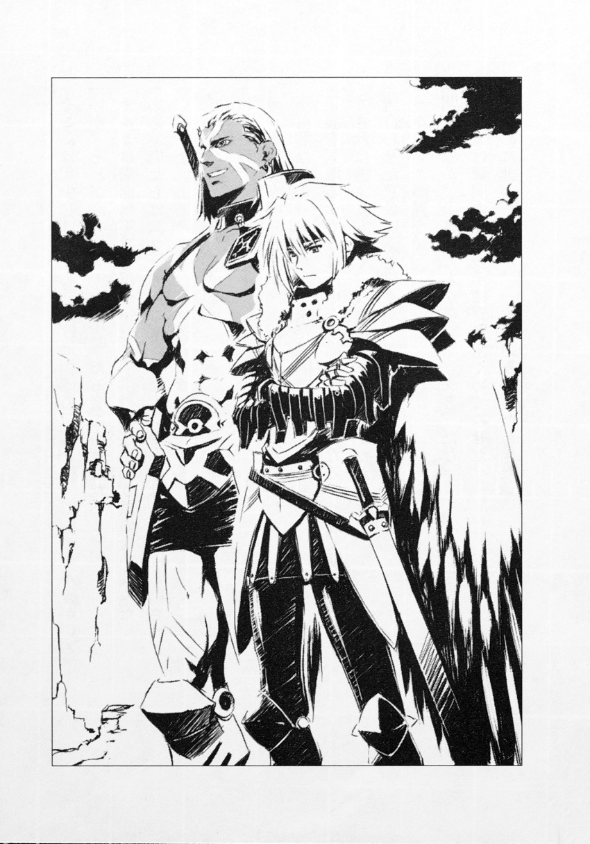 .hack//, .hack//zero, 2boys, abs, angel_wings, armor, balmung_(.hack//), bodypaint