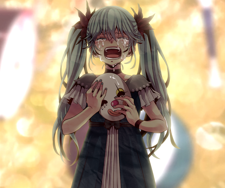 aqua_hair, bracelet, choker, closed_eyes, eyes_closed, hatsune_miku, jewelry, karakuri_pierrot_(vocaloid)