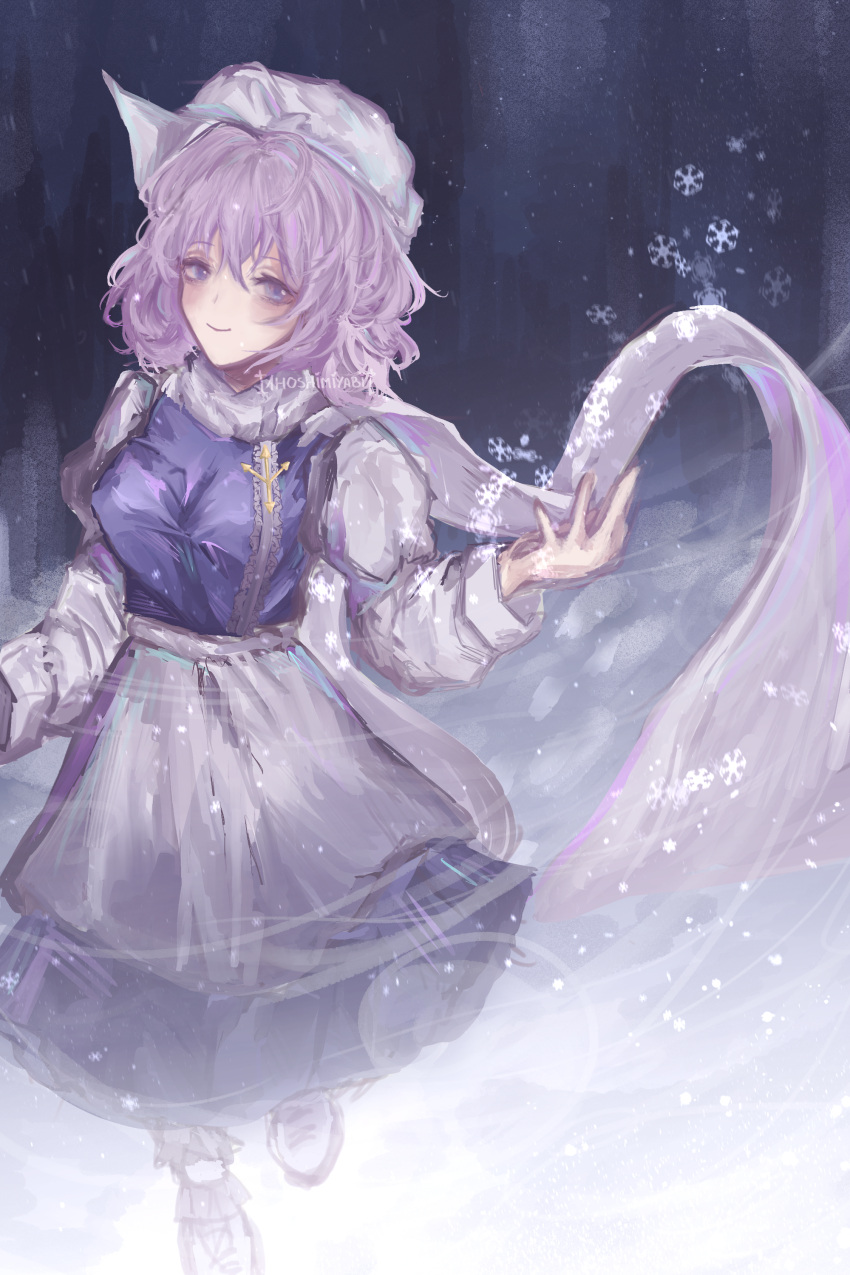 1girl, 1hoshimiyabi, absurdres, apron, commentary, fog, highres, lapel_pin