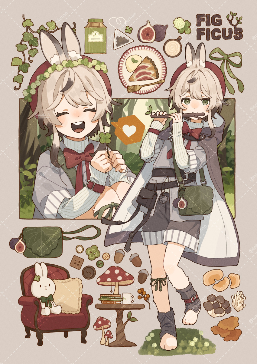 1girl, :d, ^_^, absurdres, animal_ear_fluff, animal_ears, animal_feet, bag