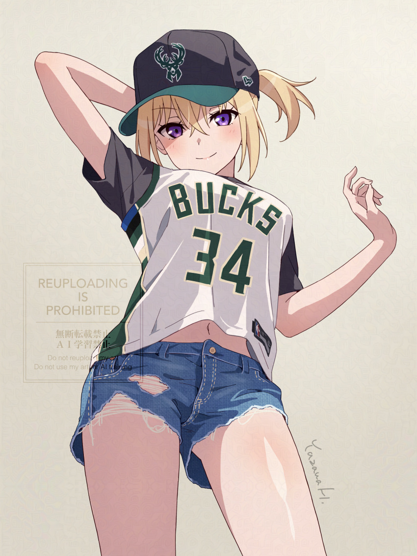 1girl, absurdres, arm_up, bang_dream!, bang_dream!_it's_mygo!!!!!, blonde_hair, blue_shorts, breasts