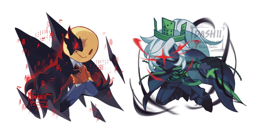 1boy, 1other, 1x1x1x1_(roblox), binary, black_shoes, black_skin, blue_pants, chibi
