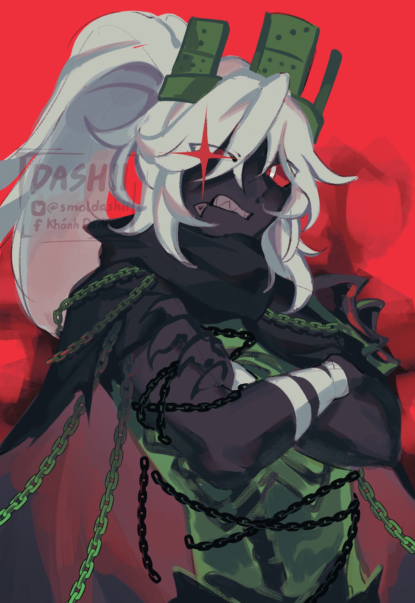 1other, 1x1x1x1_(roblox), black_cape, black_skin, cape, chain, clenched_teeth, colored_skin
