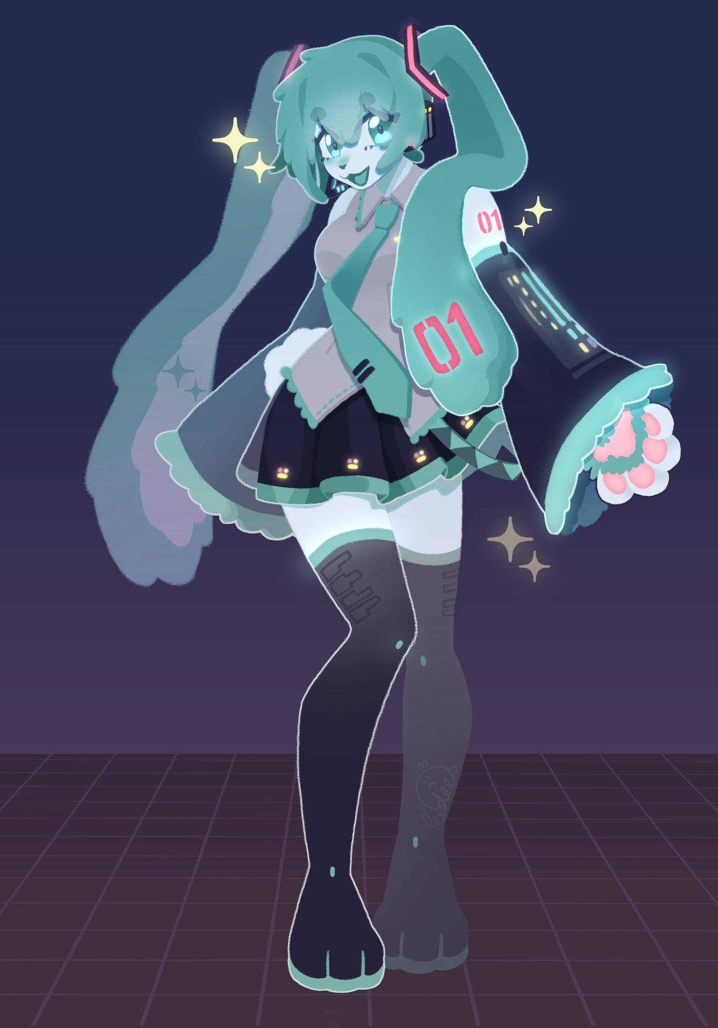 1girl, animal_ears, animal_hands, aqua_eyes, aqua_hair, bare_shoulders, blush, borrowed_design