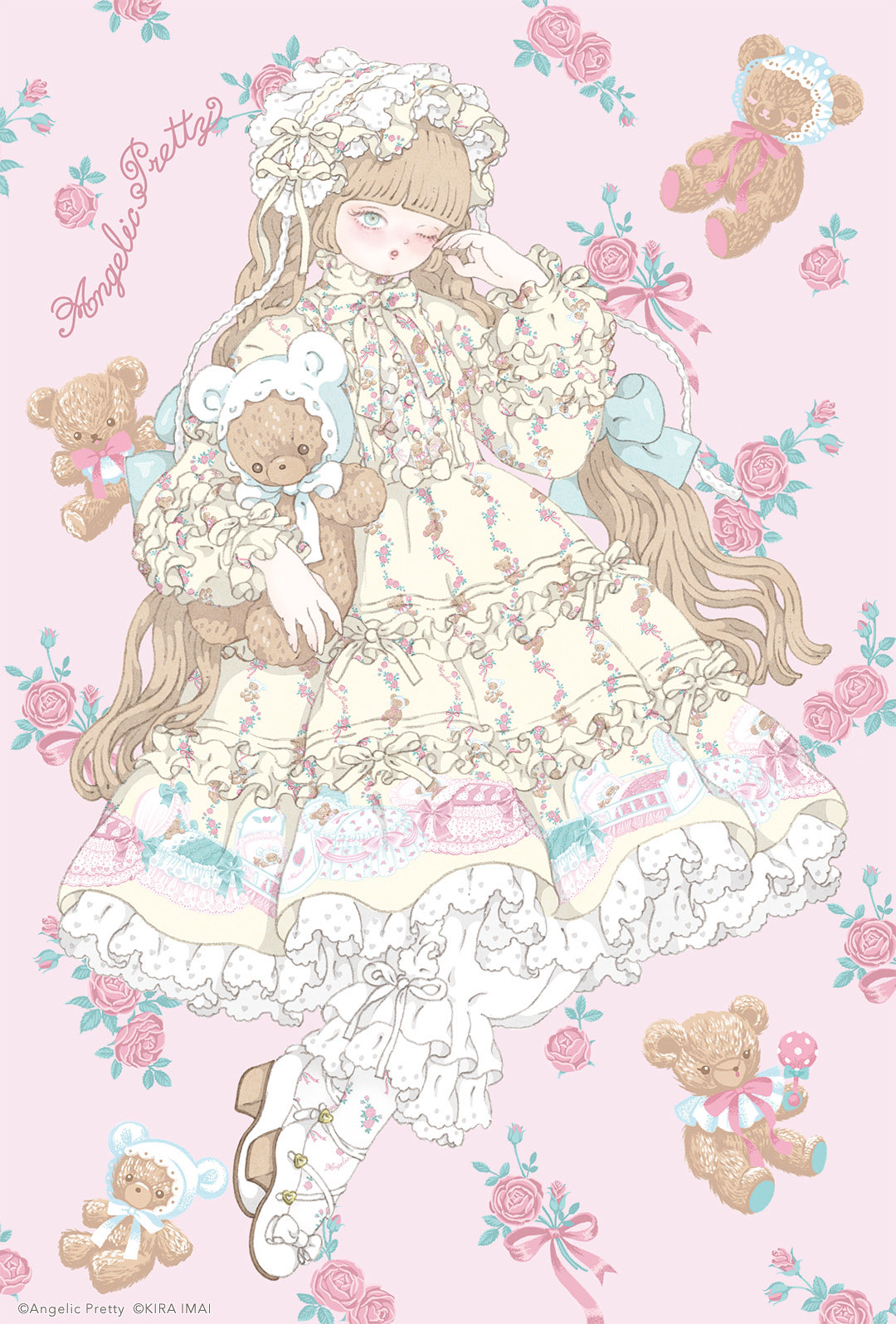 1girl, accurate_lolita_coord, angelic_pretty, bloomers, blue_eyes, blue_ribbon, blunt_bangs, bow