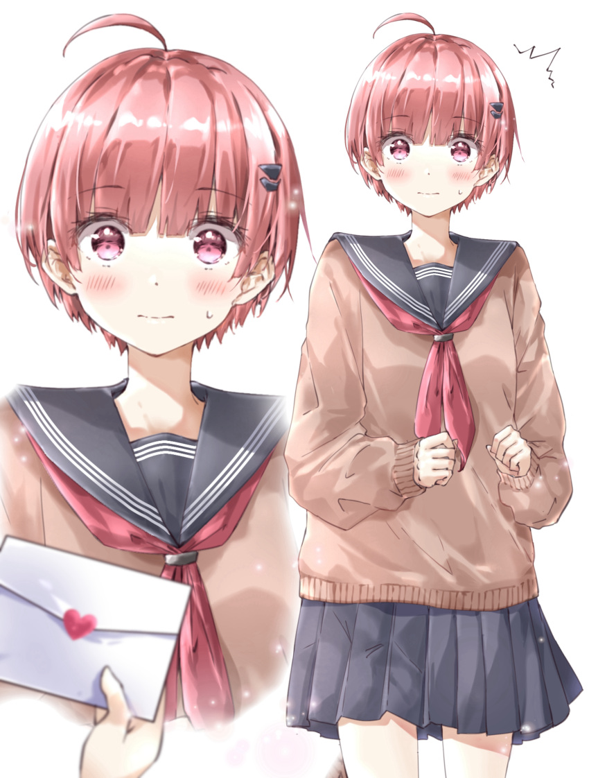 1girl, 1other, ^^^, absurdres, ahoge, alternate_costume, ayaro_(genkiloobaii), black_sailor_collar