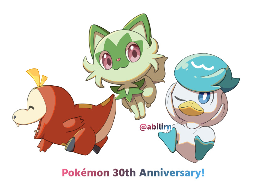 :3, animal_focus, anniversary, blue_eyes, cat, closed_mouth, commentary_request, fangs