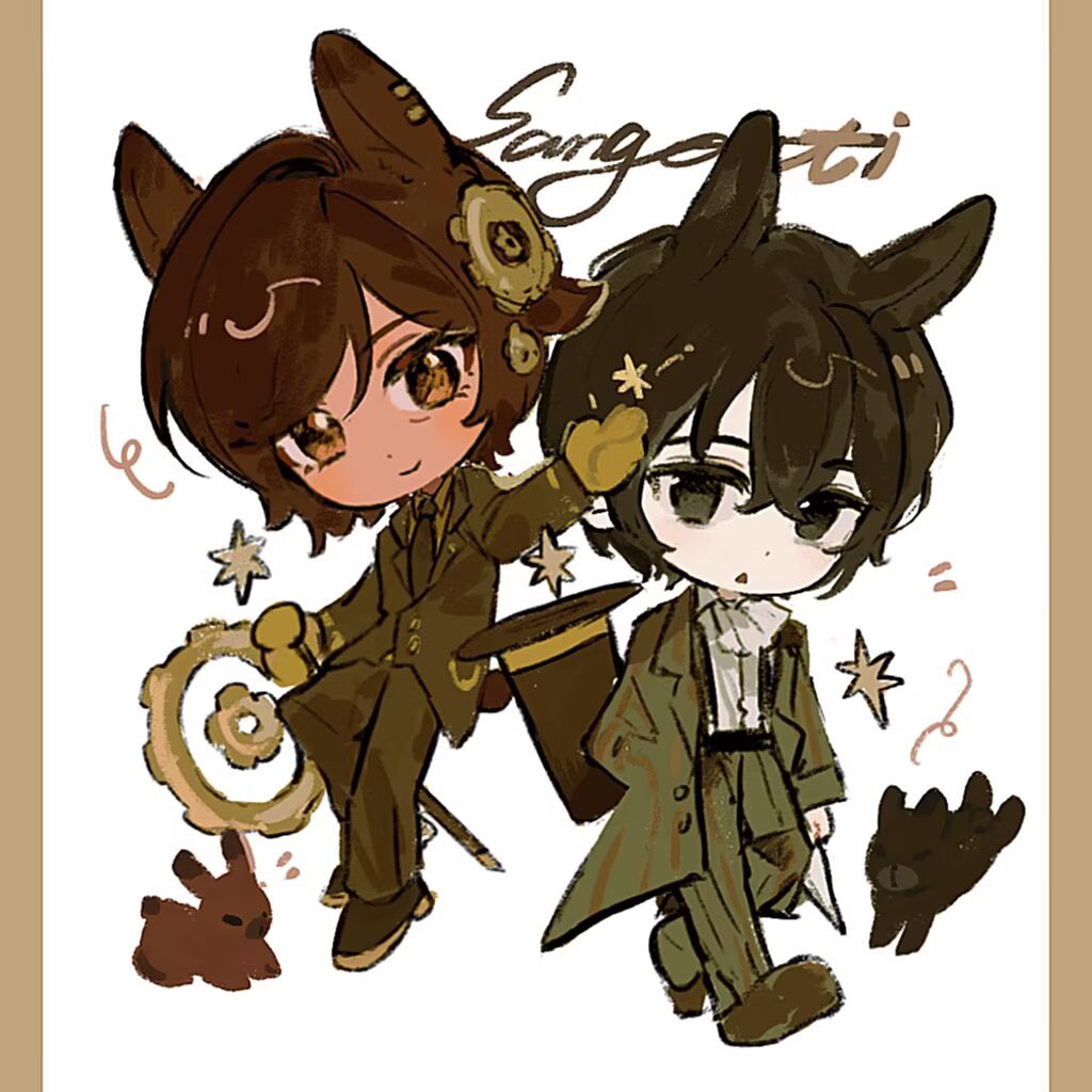 1boy, 1girl, animal_ears, black_eyes, black_hair, brown_coat, brown_eyes, brown_hair