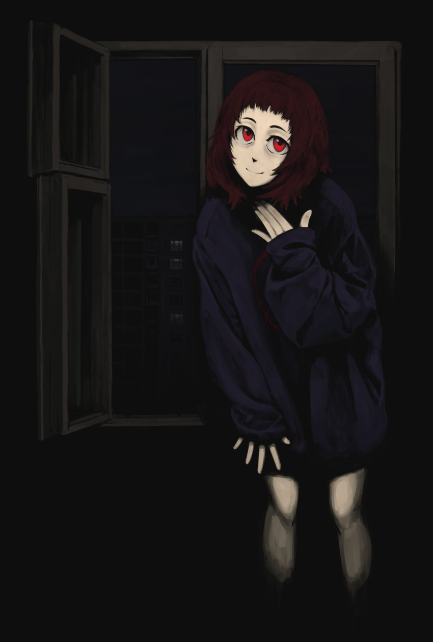 1girl, absurdres, bare_legs, black_jacket, black_shoes, brown_hair, commentary, english_commentary