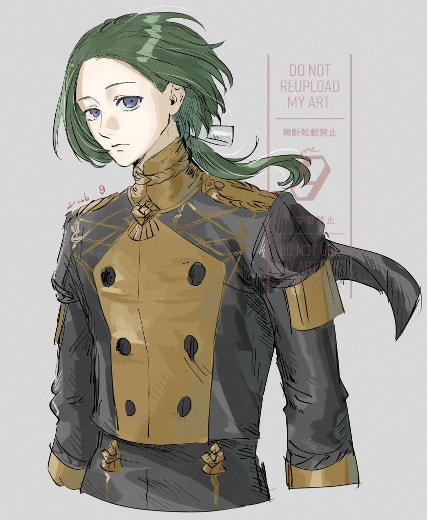 1boy, blue_eyes, fire_emblem, fire_emblem:_three_houses, garreg_mach_monastery_uniform, green_hair, highres, ix_freesia