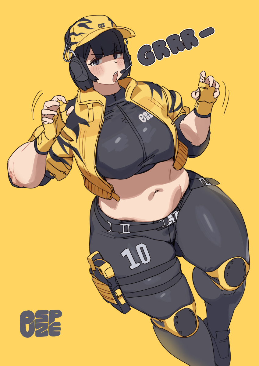 1girl, absurdres, baseball_cap, belt, black_eyes, black_hair, black_pants, black_shirt