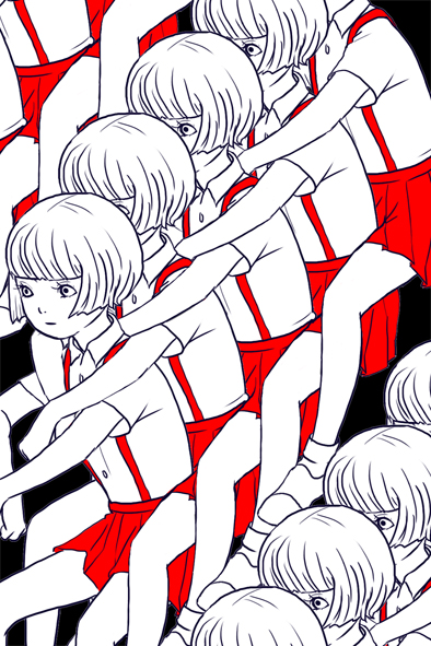copyright_request, eko-des-co, face, piggyback, short_hair, skirt, suspenders