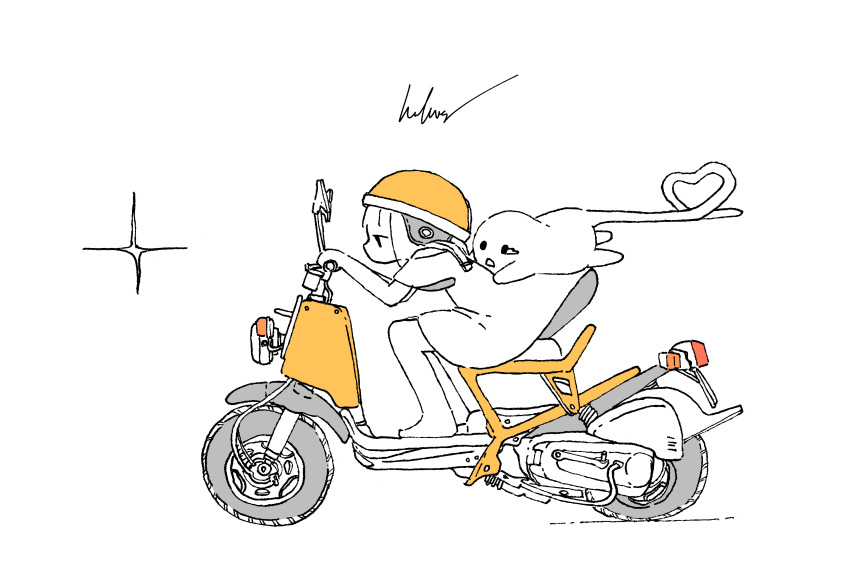 1girl, absurdres, commentary, creature, from_side, helmet, highres, honda_zoomer