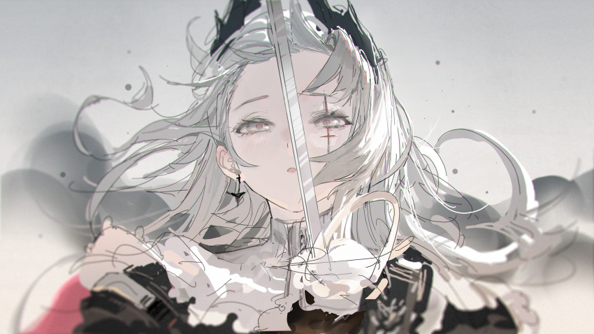 1girl, absurdres, arknights, black_jacket, capelet, commentary, cross_scar, earrings