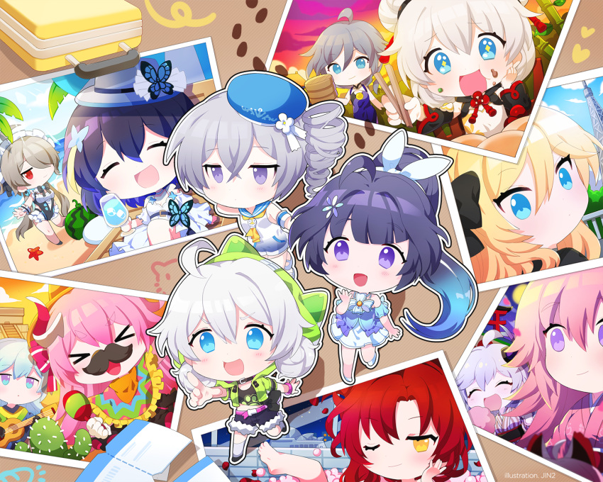 >_<, +_+, ahoge, aiming, bath, beret, black_bow, black_shirt