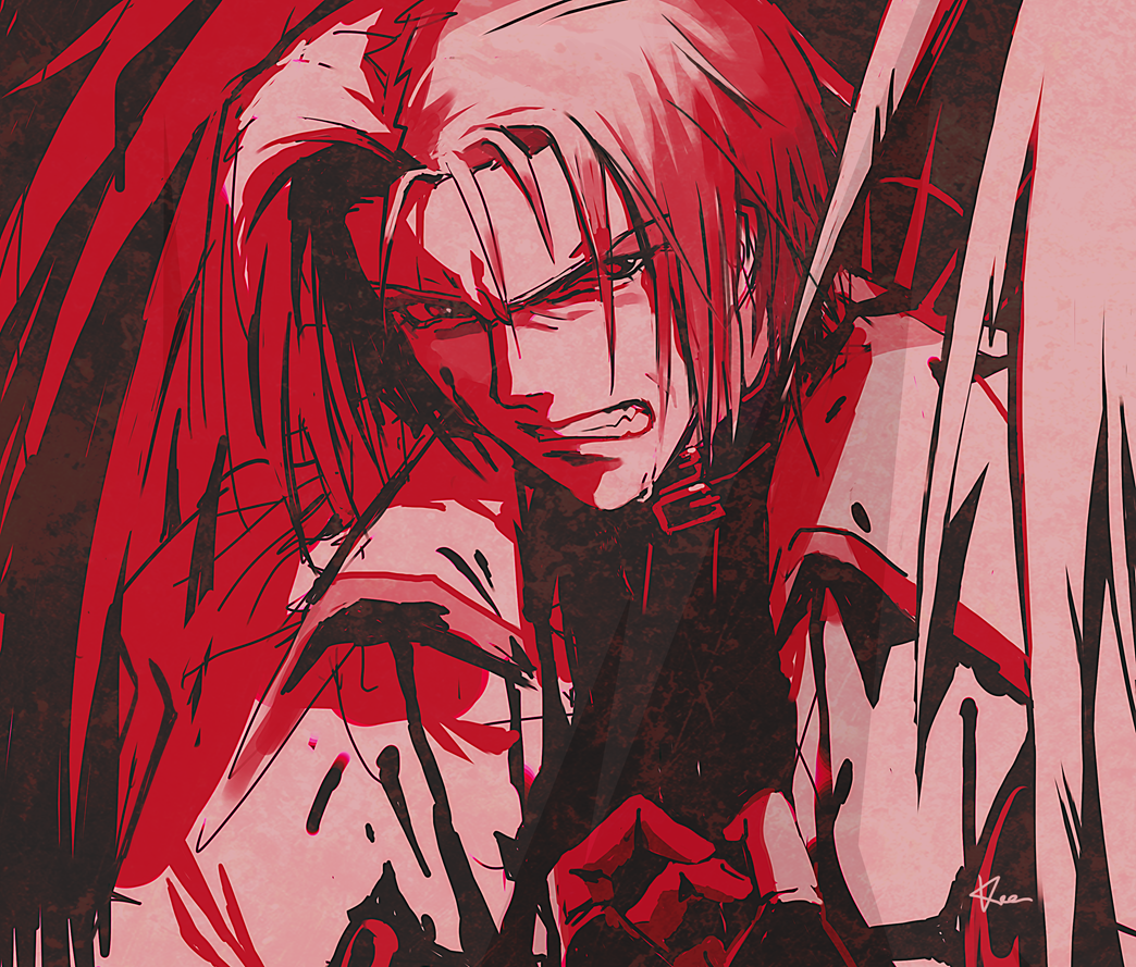 1boy, angel, angel_wings, archangel_(baroque), baroque_(series), fang, grimace, pngheavy