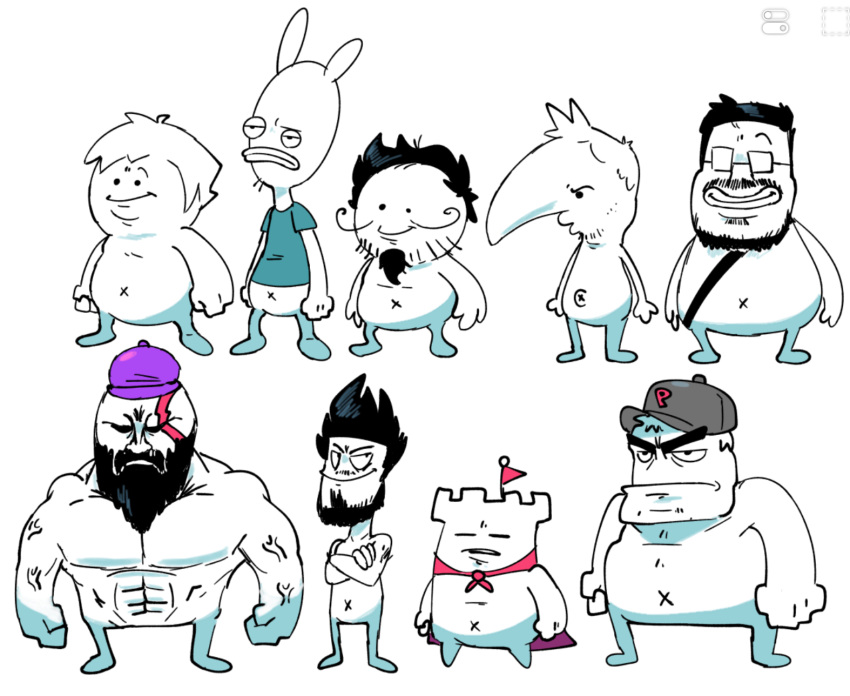 6+boys, adam_(oneyplays), beard, blue_shirt, cape, chris_o'neill, cory_beck, ding_dong