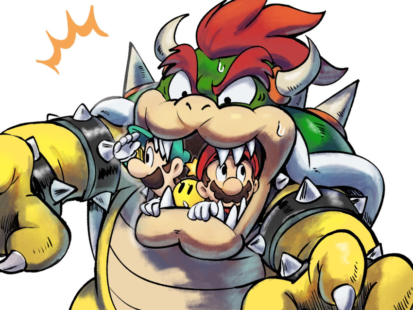 3boys, :o, ^^^, armlet, black_collar, black_eyes, bowser, bracelet