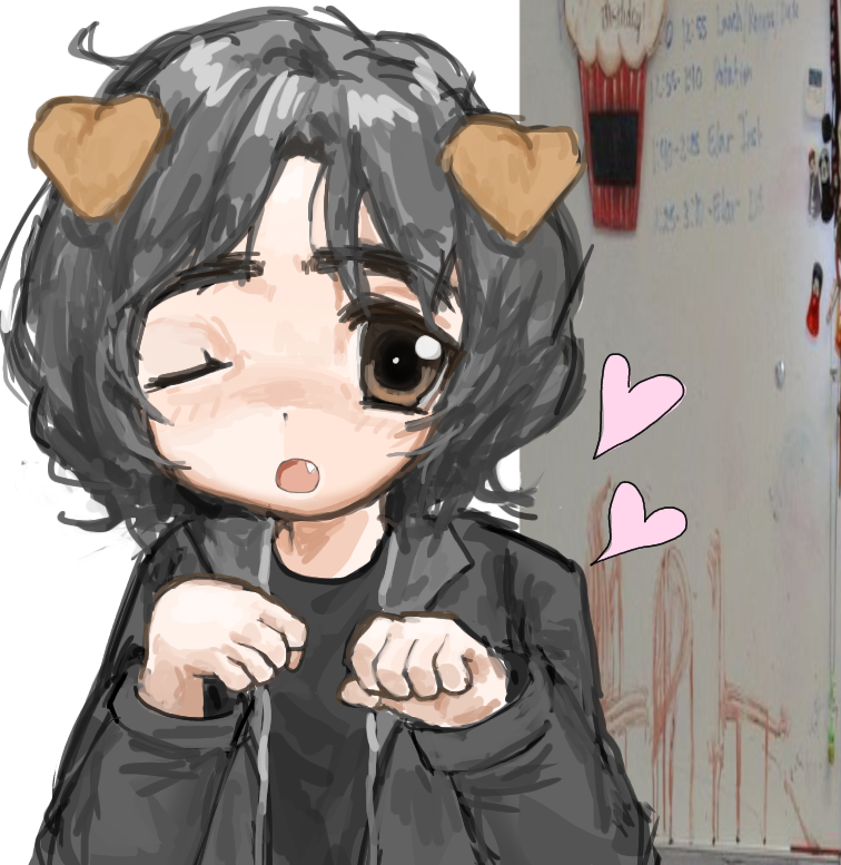 1boy, 1hollownesses, ;o, animal_ears, animification, black_hair, black_jacket, black_shirt, blood, brown_eyes, commentary, cowlick, deformed, dog_ears, dot_nose, english_commentary, fake_animal_ears, fang, hands_up, heart, jacket, long_sleeves, male_focus, one_eye_closed, open_clothes, open_jacket, open_mouth, paw_pose, photo_inset, puffy_long_sleeves, puffy_sleeves, real_life, salvador_ramos, shirt, short_hair, simple_background, solo, straight-on, thick_eyebrows, tongue, true_crime, upper_body, white_background