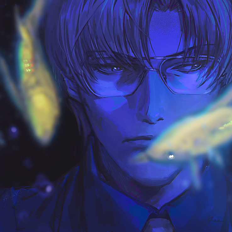 1boy, blue_theme, closed_mouth, collared_shirt, fish, glasses, hikaru_no_go, male_focus, nose, ogata_seiji, parted_bangs, pngheavy, realistic, shirt, solo, upper_body