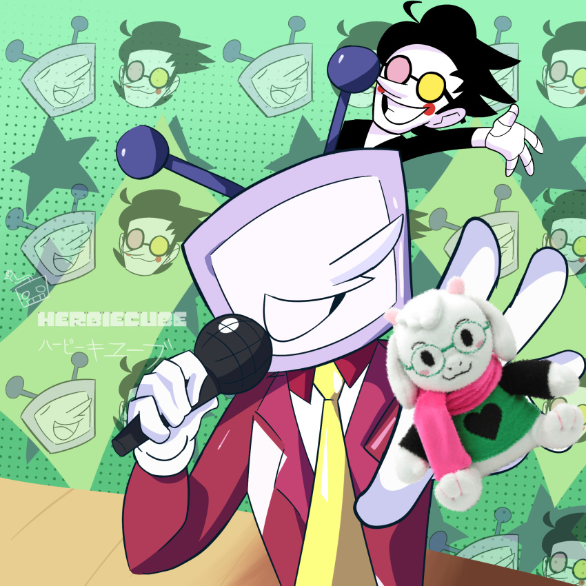 2025, 2boys, 2d, ant_tenna, artist_name, black_hair, character_background, character_doll